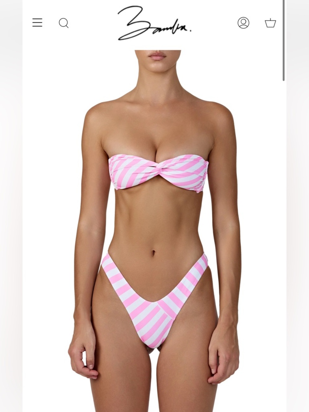 Bamba Swim Striped Pink Bandeau Bikini Set - Ursula Top and Cola Bottoms